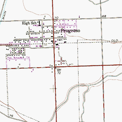 Topographic Map of Progreso Post Office, TX