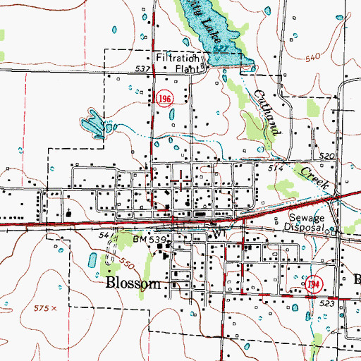 Topographic Map of Blossom Post Office, TX