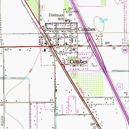 Topographic Map of Combes Post Office, TX