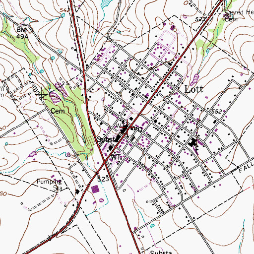 Topographic Map of Lott Post Office, TX