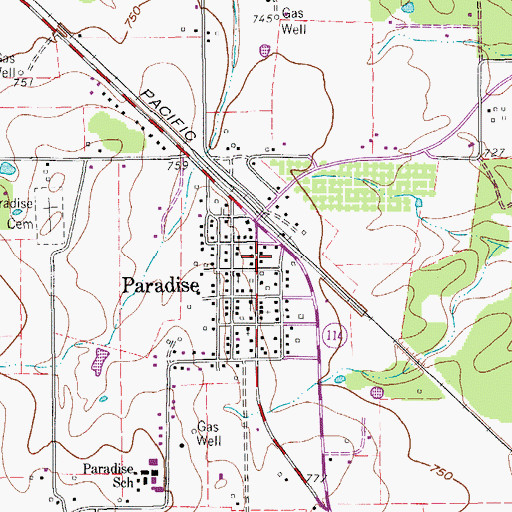 Topographic Map of Paradise Post Office, TX