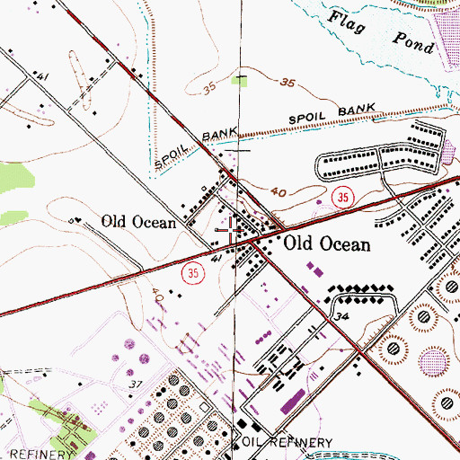 Topographic Map of Old Ocean Post Office, TX