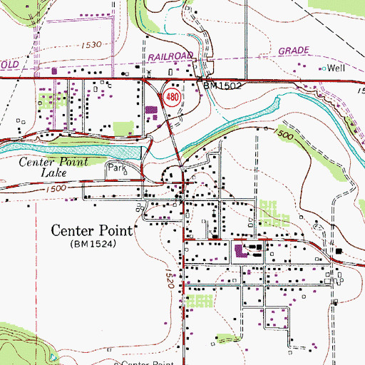 Topographic Map of Center Point Post Office, TX