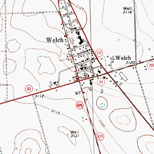 Topographic Map of Welch Post Office, TX