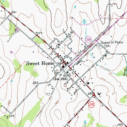 Topographic Map of Sweet Home Post Office, TX