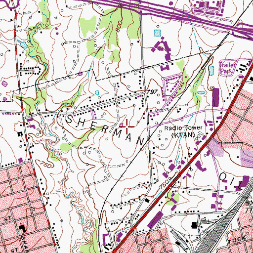 Topographic Map of Sherman Post Office, TX
