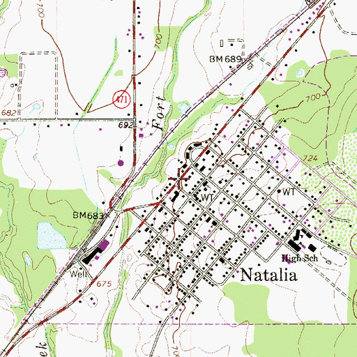 Topographic Map of Natalia Post Office, TX