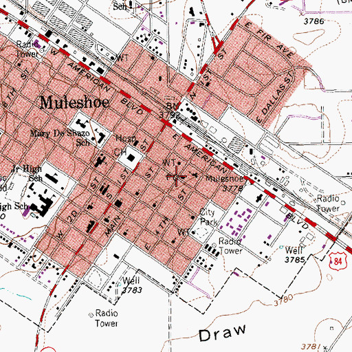 Topographic Map of Muleshoe Post Office, TX
