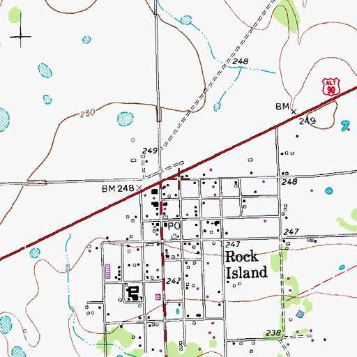 Topographic Map of Rock Island Post Office, TX