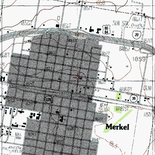 Topographic Map of Merkel Post Office, TX
