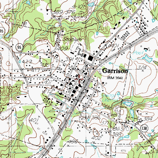 Topographic Map of Garrison Post Office, TX