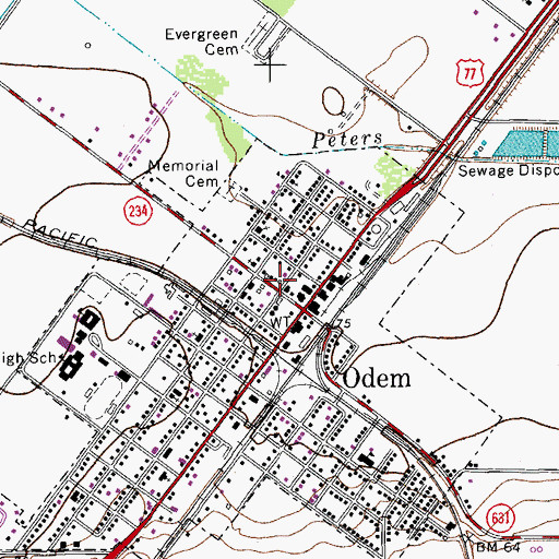 Topographic Map of Odem Post Office, TX
