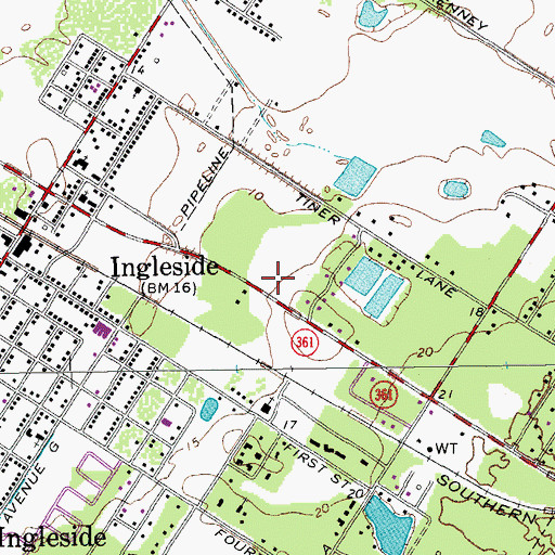 Topographic Map of Ingleside Post Office, TX