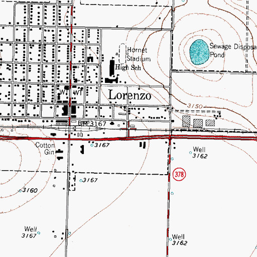 Topographic Map of Lorenzo Post Office, TX