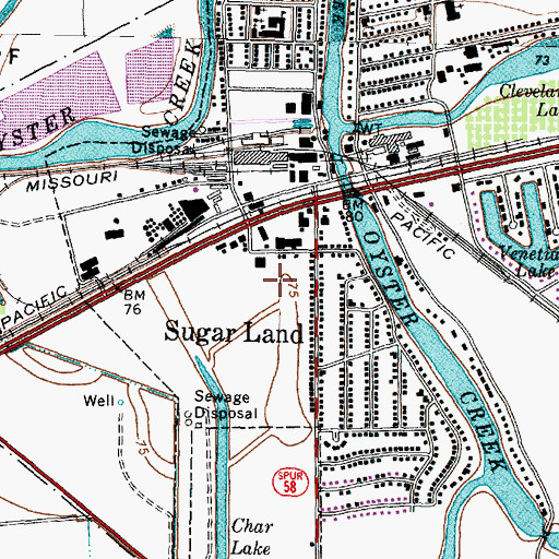 Topographic Map of Sugar Land Post Office, TX