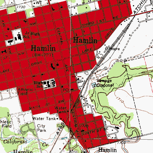 Topographic Map of Hamlin Post Office, TX