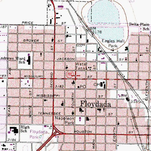 Topographic Map of Floydada Post Office, TX