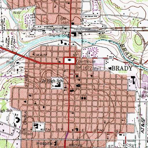 Topographic Map of Brady Post Office, TX