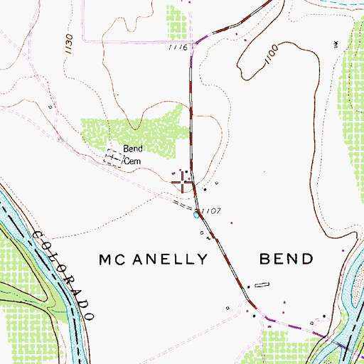 Topographic Map of Bend Post Office, TX