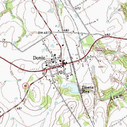 Topographic Map of Donie Post Office, TX