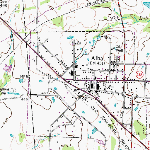 Topographic Map of Alba Post Office, TX