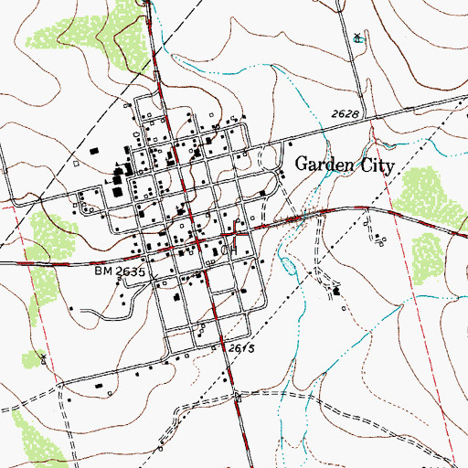 Topographic Map of Garden City Post Office, TX