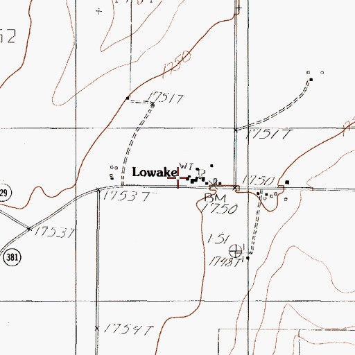 Topographic Map of Lowake Post Office, TX