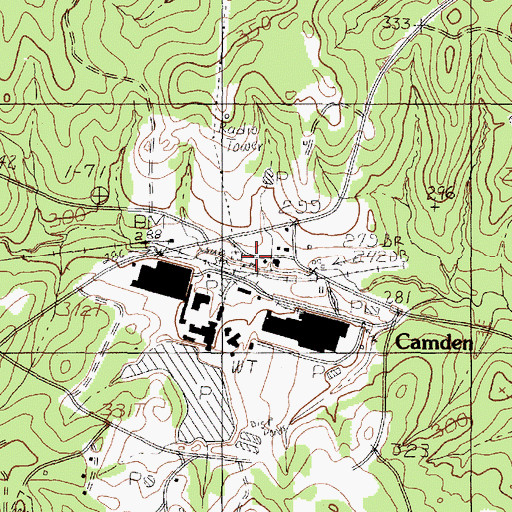 Topographic Map of Camden Post Office, TX