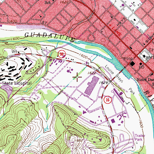 Topographic Map of Kerrville Post Office, TX