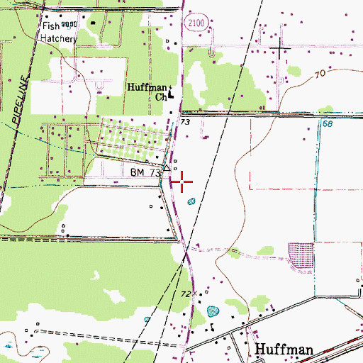 Topographic Map of Huffman Post Office, TX