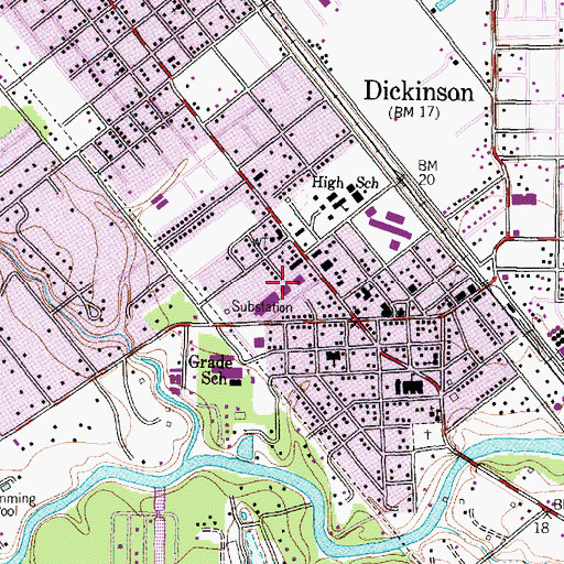 Topographic Map of Dickinson Post Office, TX