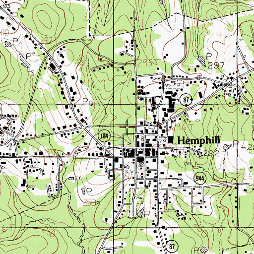 Topographic Map of Hemphill Post Office, TX