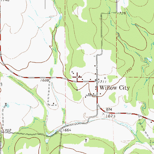 Topographic Map of Willow City Post Office, TX