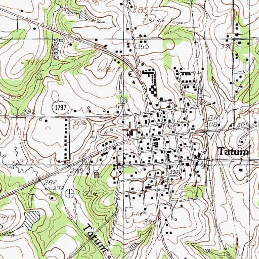Topographic Map of Tatum Post Office, TX
