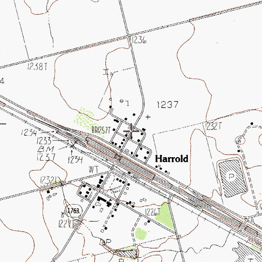Topographic Map of Harrold Post Office, TX