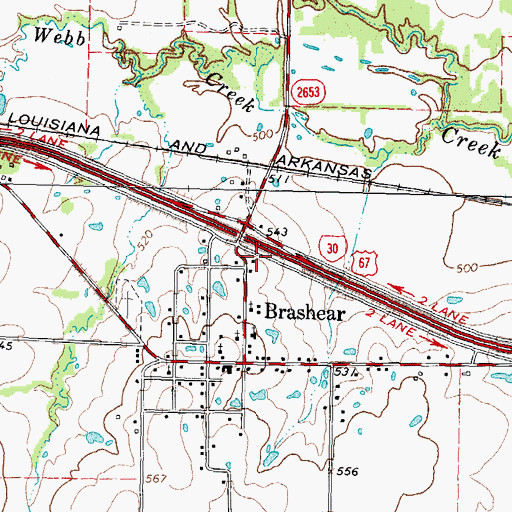 Topographic Map of Brashear Post Office, TX