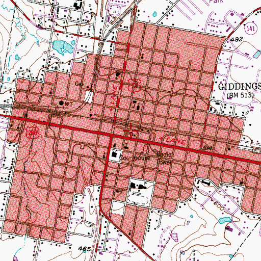 Topographic Map of Giddings Post Office, TX