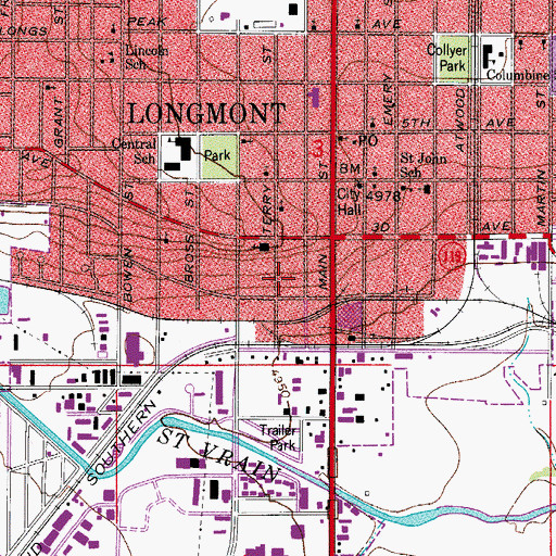 Topographic Map of Longmont Post Office, CO