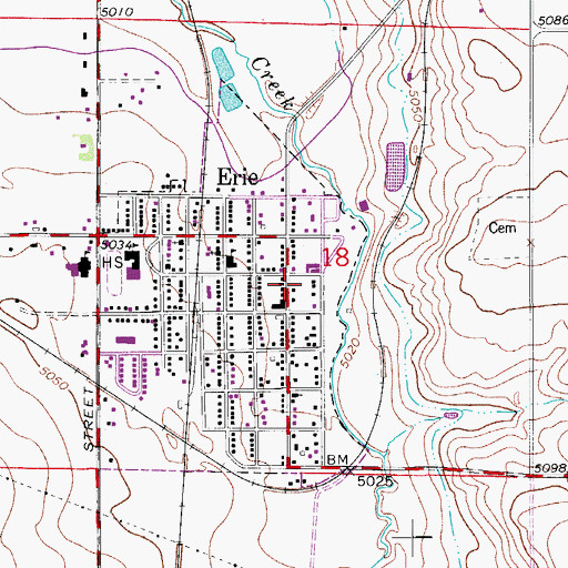 Topographic Map of Erie Post Office, CO