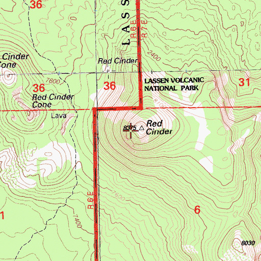 Topographic Map of Red Cinder, CA