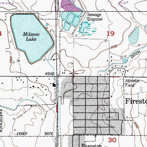 Topographic Map of Firestone Town Hall, CO
