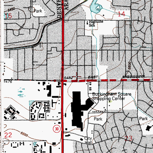 Topographic Map of Buckingham Post Office, CO