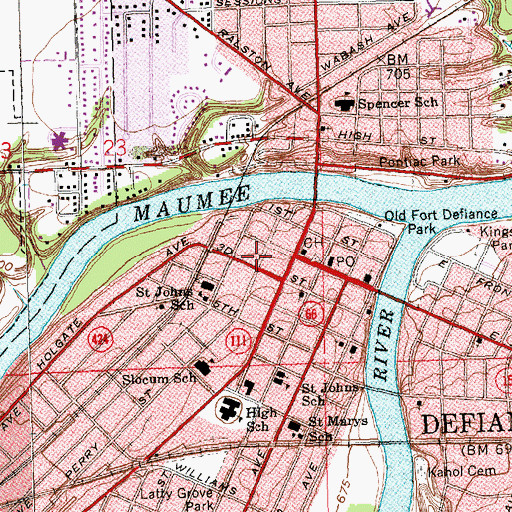 Topographic Map of Defiance Police Department, OH