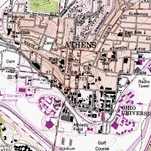 Topographic Map of Athens County Sheriff's Department, OH
