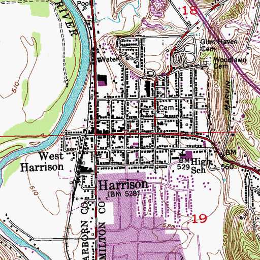 Topographic Map of Harrison City Police Department, OH