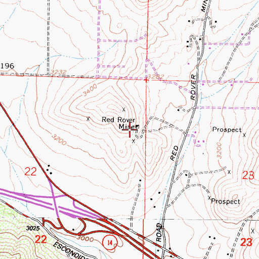 Topographic Map of Red Rover Mine, CA