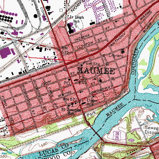 Topographic Map of Maumee Police Department, OH