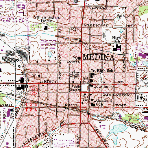 Topographic Map of Medina Police Department, OH