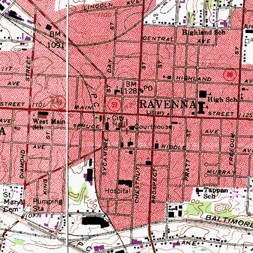 Topographic Map of Ravenna Police Department, OH