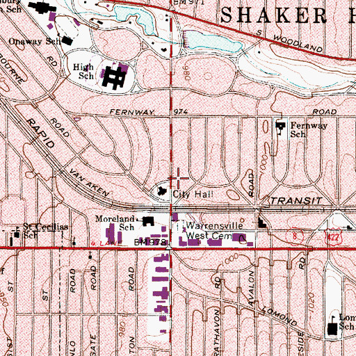 Topographic Map of Shaker Heights Police Department, OH